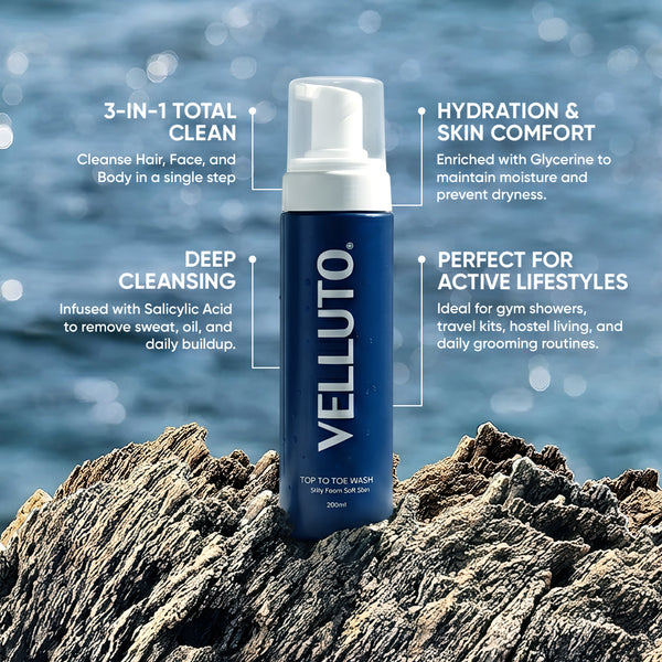 VELLUTO Foaming Top-to-Toe Wash 200ml | Hair, Face & Body (200ml)