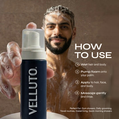 VELLUTO Foaming Top-to-Toe Wash 50ml (Pack of 4) | Travel Mini (50ml)